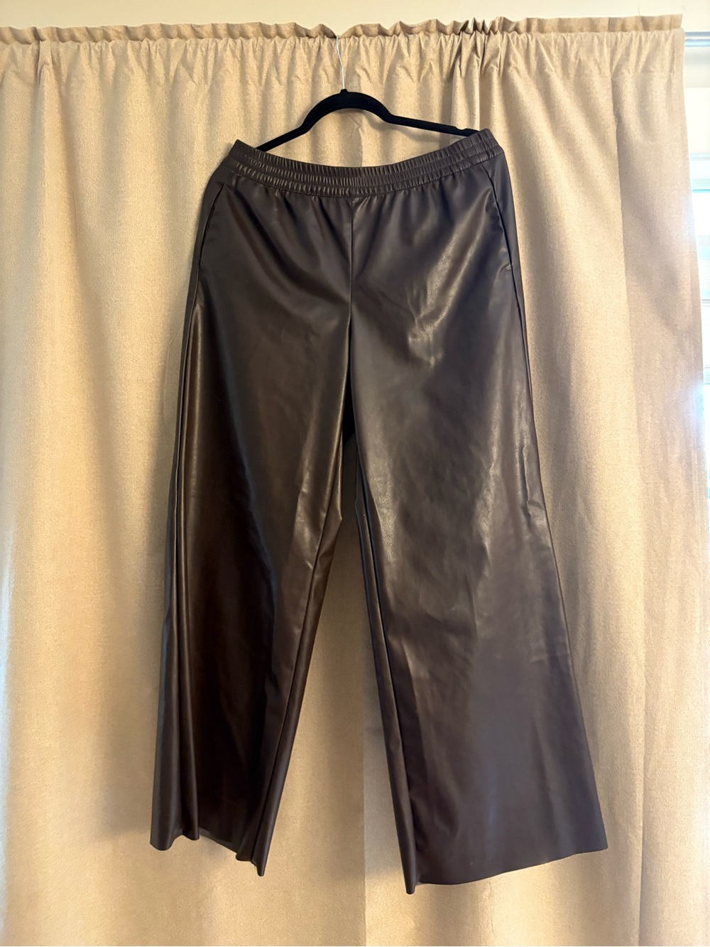 H&M Women’s Faux Leather Wide-Leg Pants in Dark Brown
